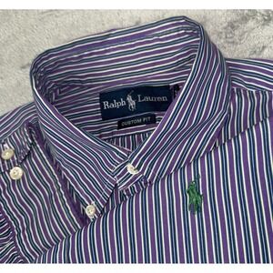 Vintage Polo Ralph Lauren Button down Shirt Men Custom Fit Large Stripes EUC‎
